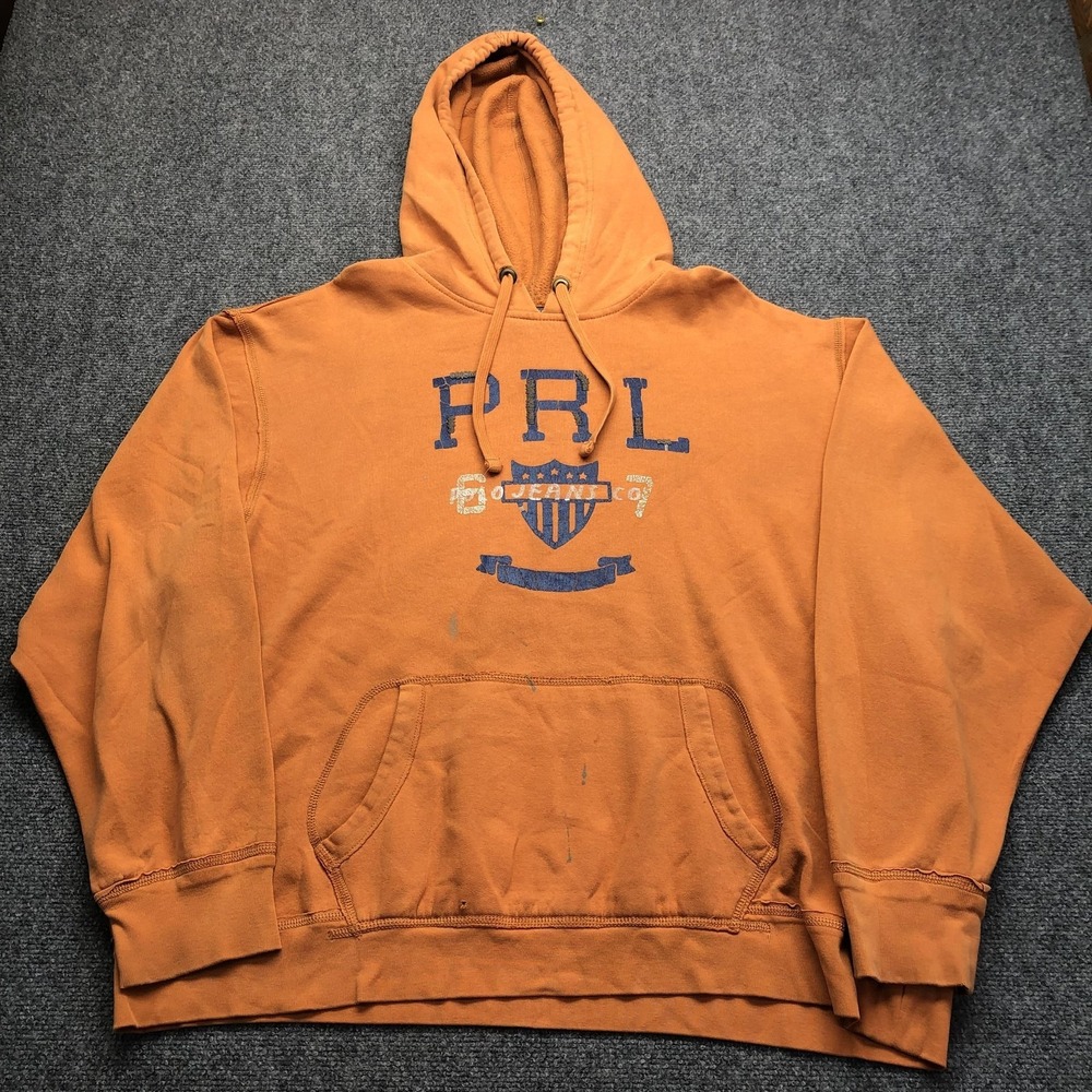 Polo Ralph Lauren Hoodie Mens 2XL Orange Pullover PRL Graphic Sweatshirt